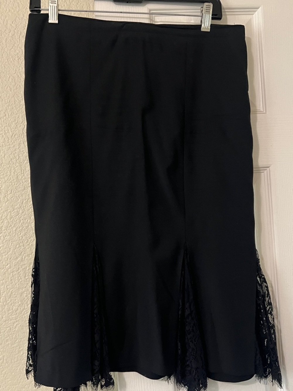 bebe Black Midi Pencil Skirt with Lace Inserts